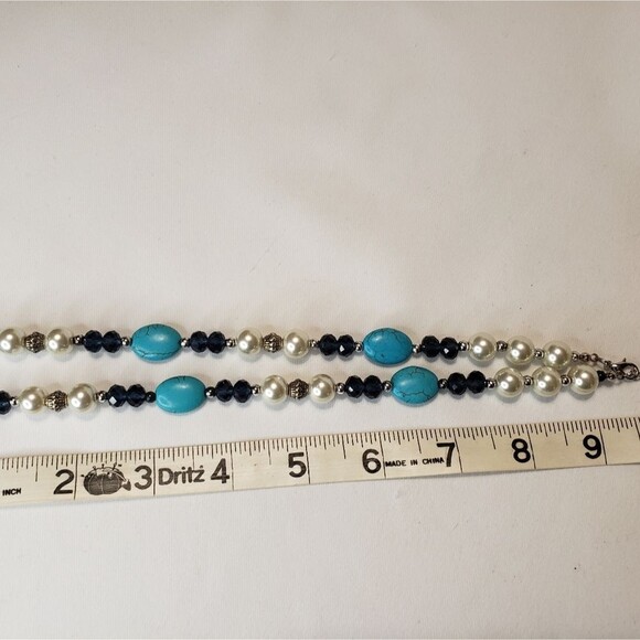 Turquoise, pearl, gem stone necklace - Picture 5 of 8